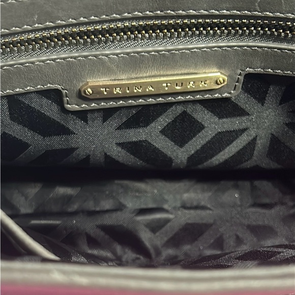 TRINA TURK Gray Leather Clutch with Fold Over Design Shoulder Bag with Handle - Picture 6 of 15